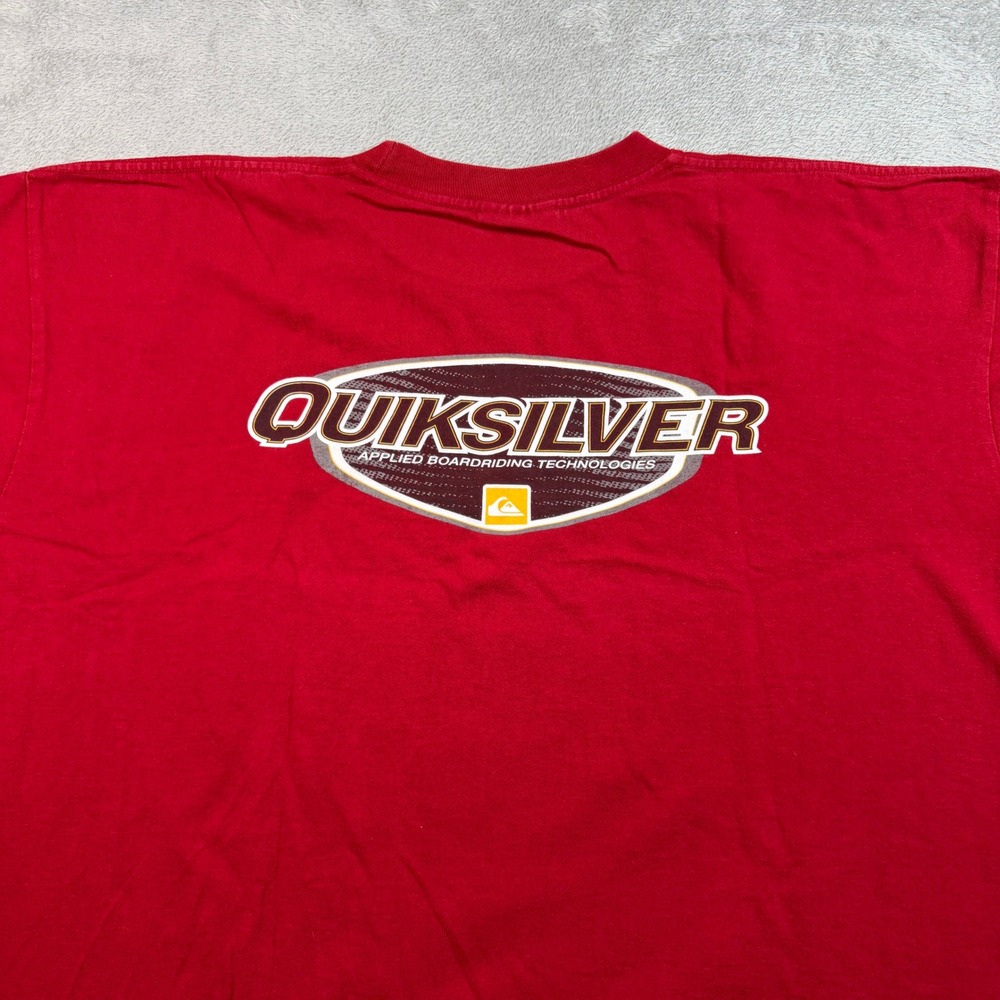 Vintage Quiksilver T-Shirt Mens XL Red Applied Boardriding Technologies Y2K